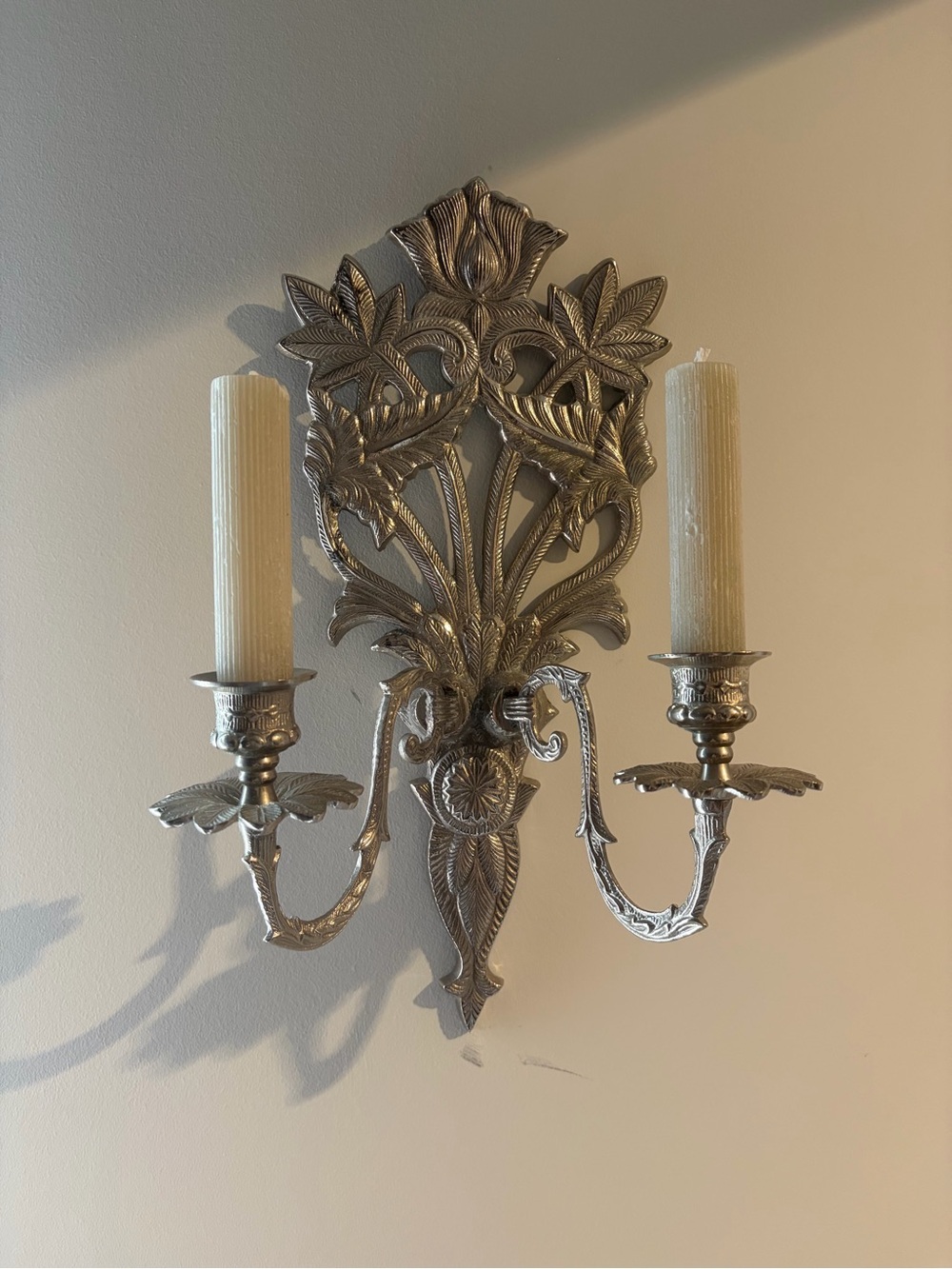 Ornate Silver Wall Sconce Candleholder - Candelabra